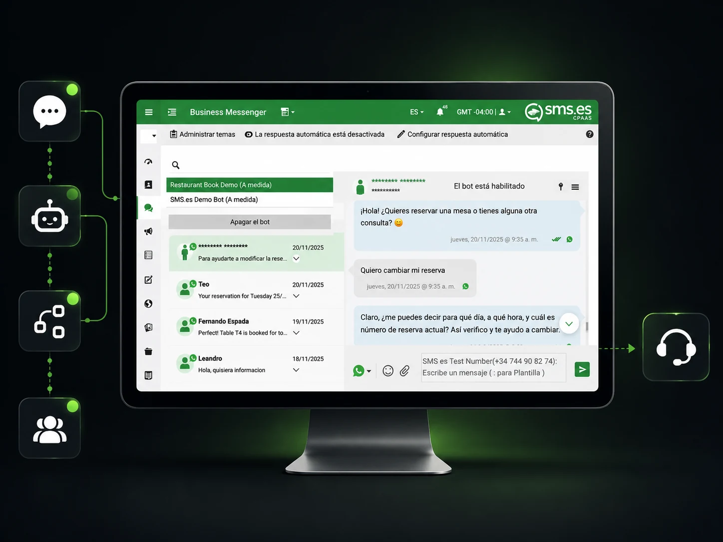 Mockup visual de automatización conversacional para chatbot de WhatsApp y Telegram