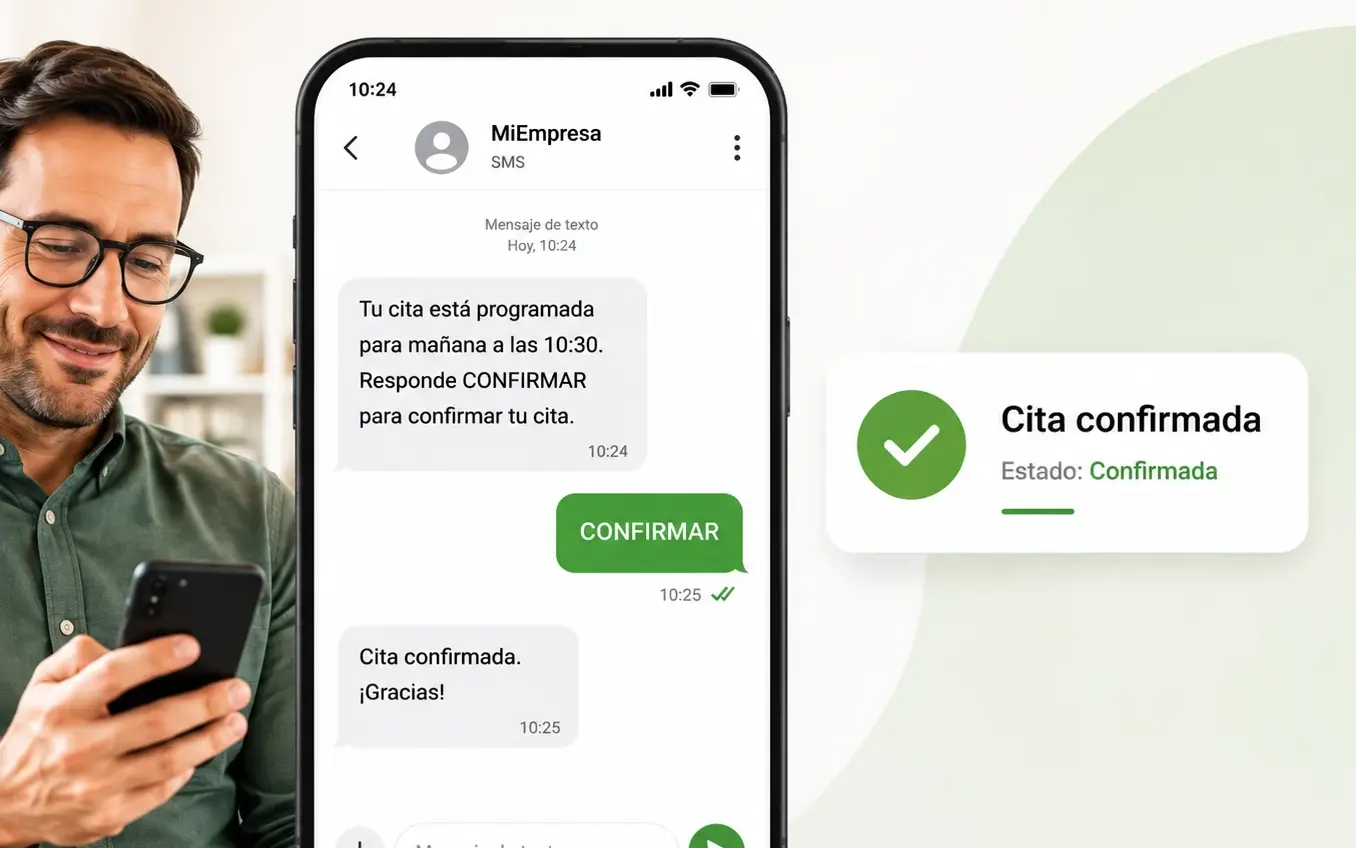 Ejemplo visual de SMS con respuesta para confirmación de citas