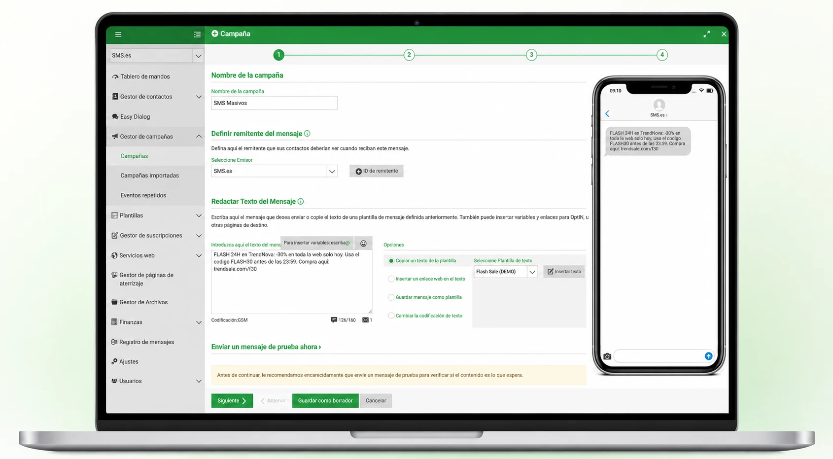 Plataforma para envío de SMS masivo en SMS.es