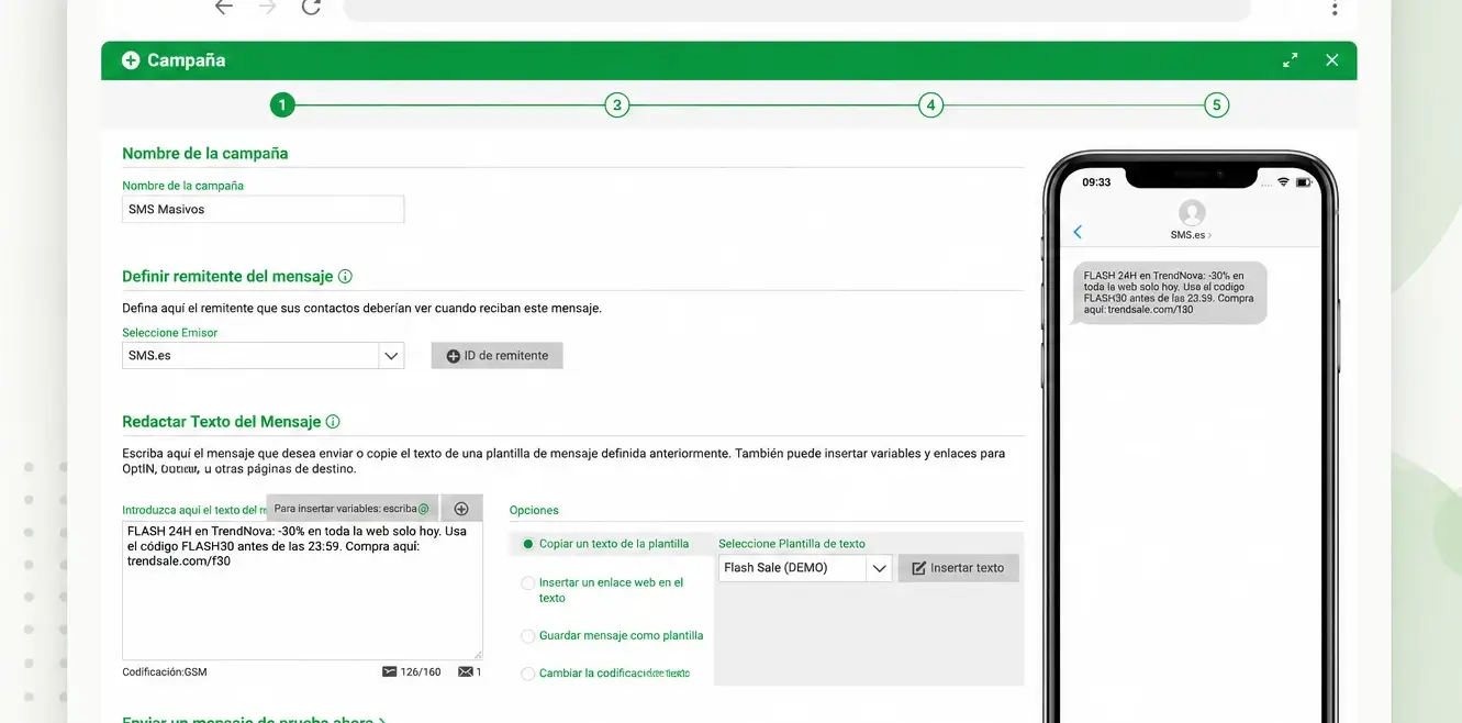 Creación de mensaje SMS para envío masivo